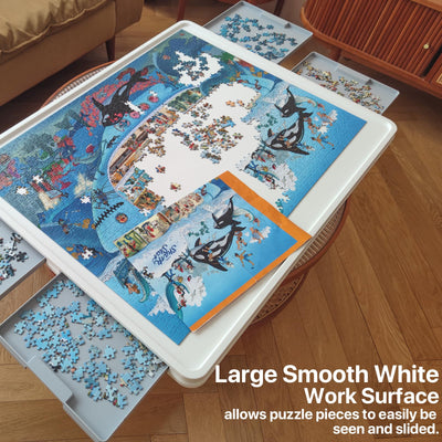 35" x 27" Wooden Jigsaw Puzzle Table With 1500 Piece Puzzle Board