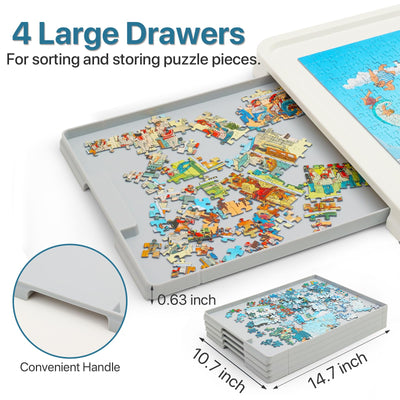 35" x 27" Wooden Jigsaw Puzzle Table With 1500 Piece Puzzle Board